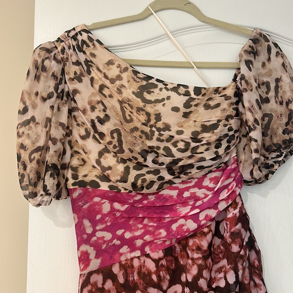 AMUR Jaylah Leopard Print One Shoulder Dress in Neutral Pink Rust - Picture 3 of 5